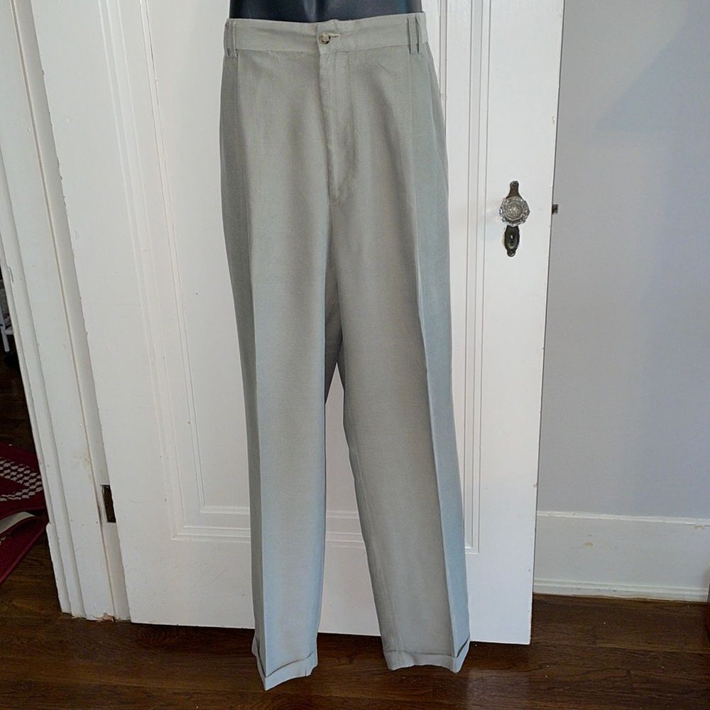 Greg Norman tan‎ polyester pleat front cuffed hem pants